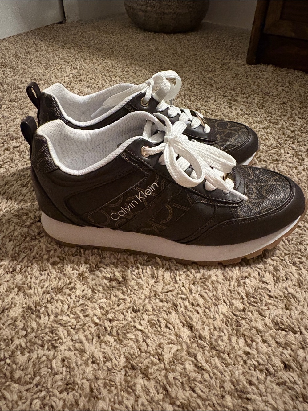 Calvin Klein Brown and White Logo Accent Sneakers